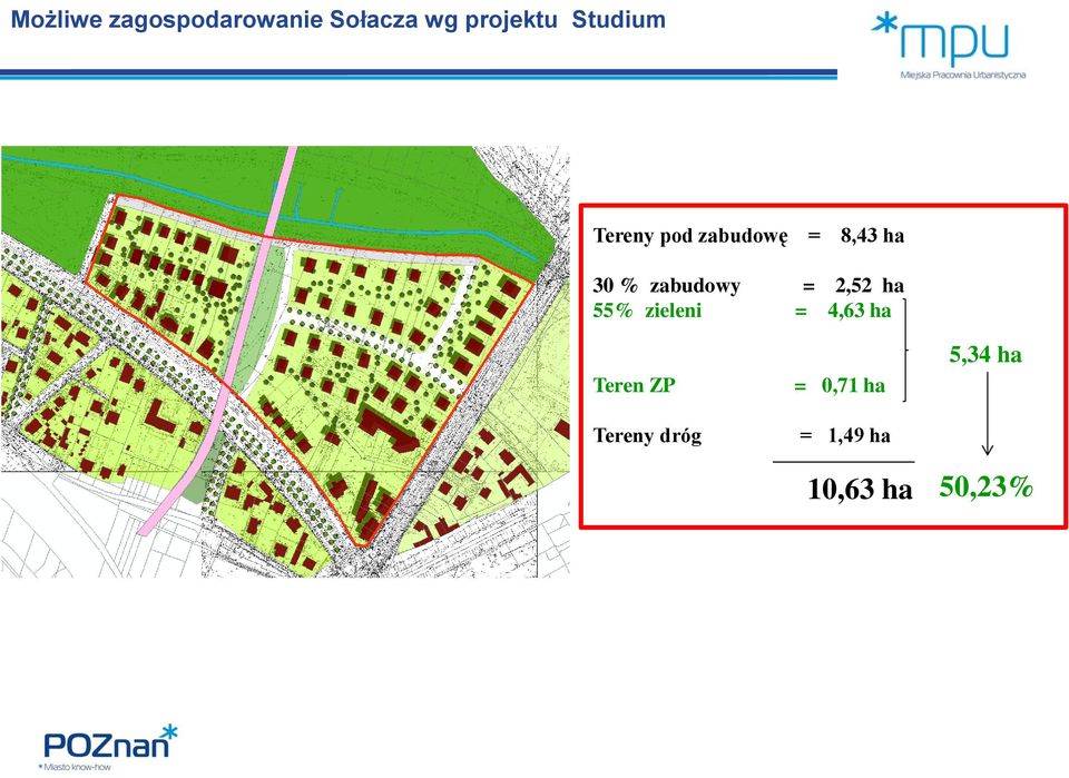 zabudowy = 2,52 ha 55% zieleni = 4,63 ha Teren