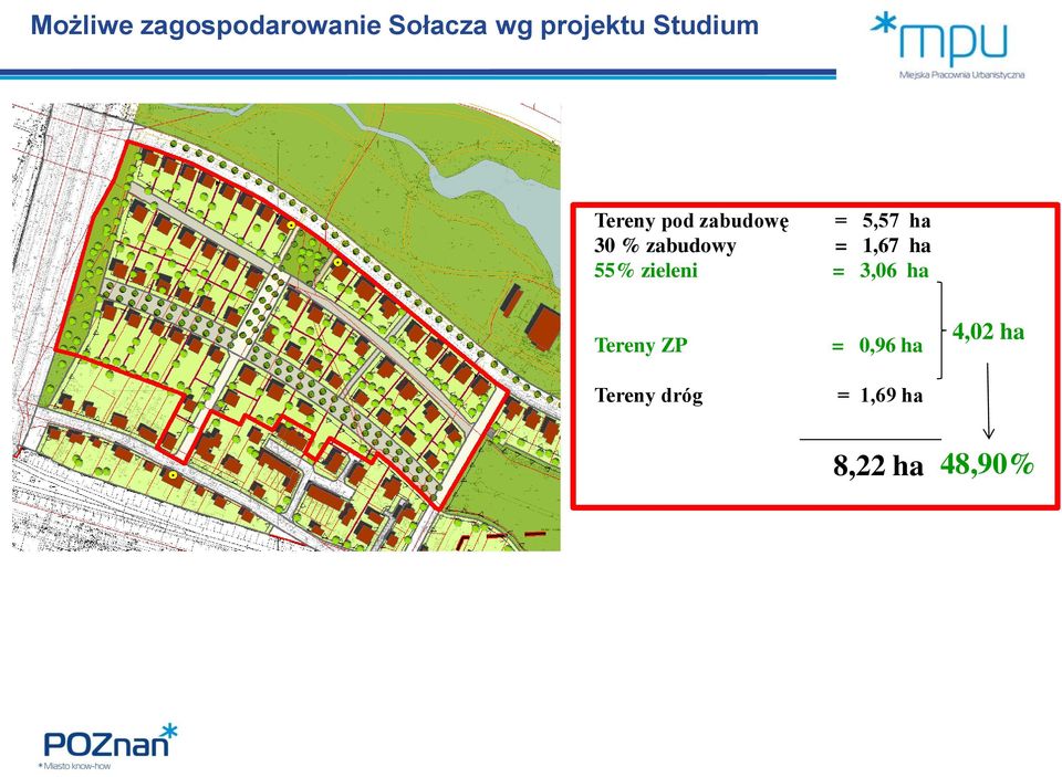 zabudowy = 1,67 ha 55% zieleni = 3,06 ha Tereny