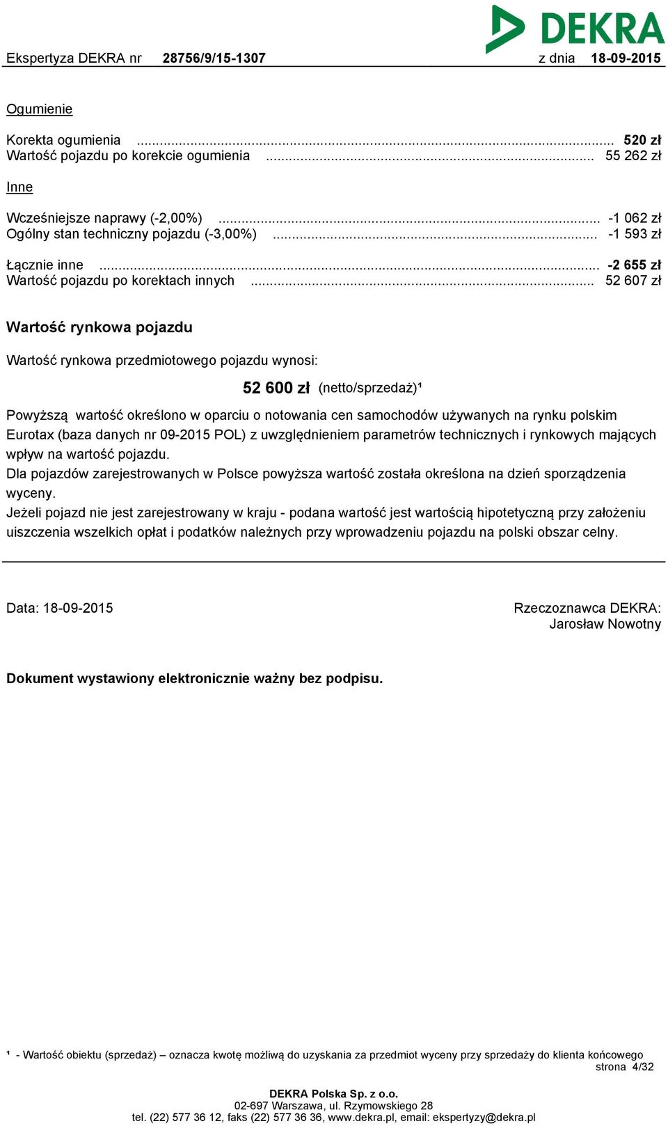 .. 52 607 zł Wartość rynkowa pojazdu Wartość rynkowa przedmiotowego pojazdu wynosi: 52 600 zł (netto/sprzedaż)¹ Powyższą wartość określono w oparciu o notowania cen samochodów używanych na rynku