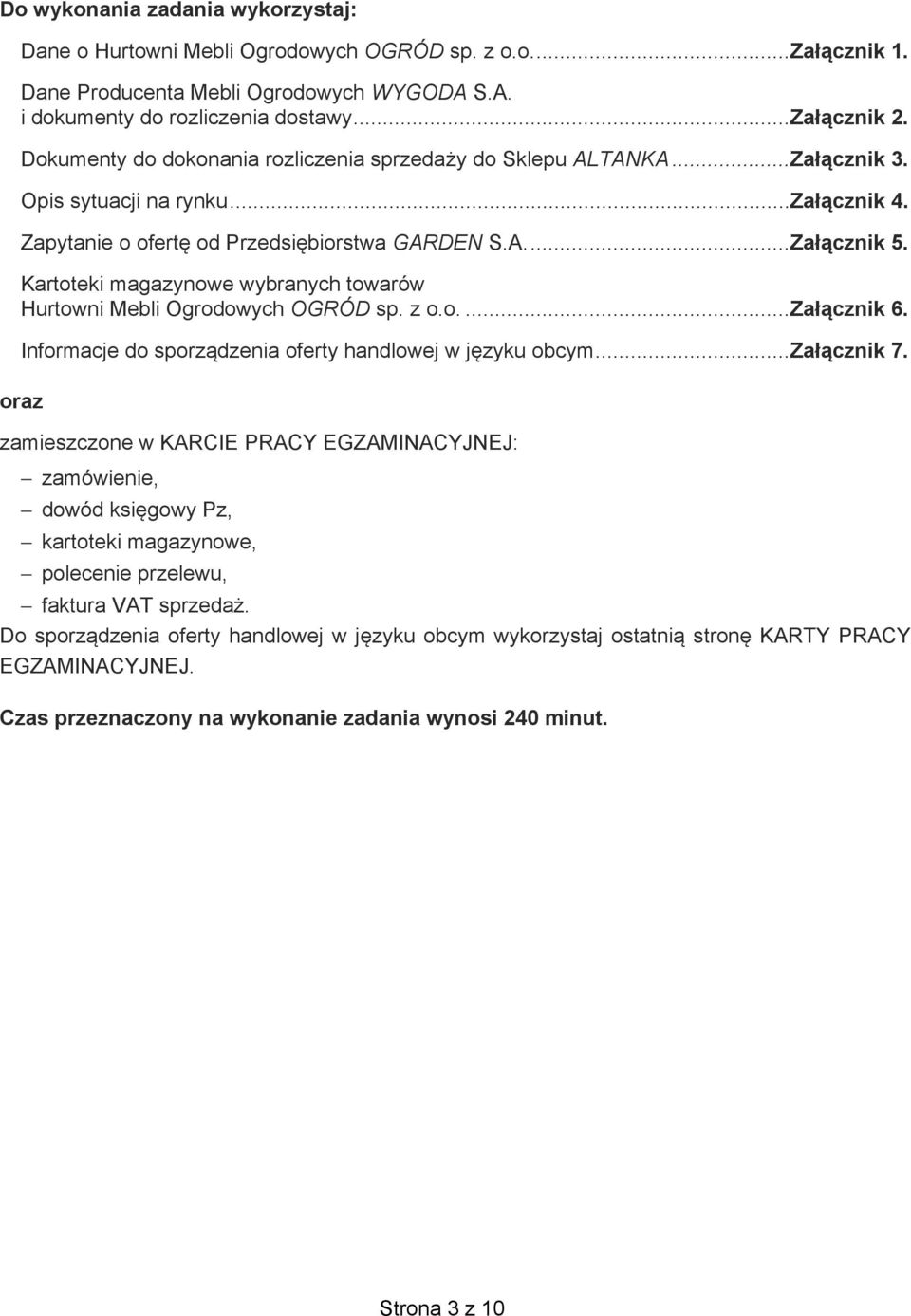 Kartoteki magazynowe wybranych towarów Hurtowni Mebli Ogrodowych... Za cznik 6. Informacje do sporz dzenia oferty handlowej w j zyku obcym... Za cznik 7.