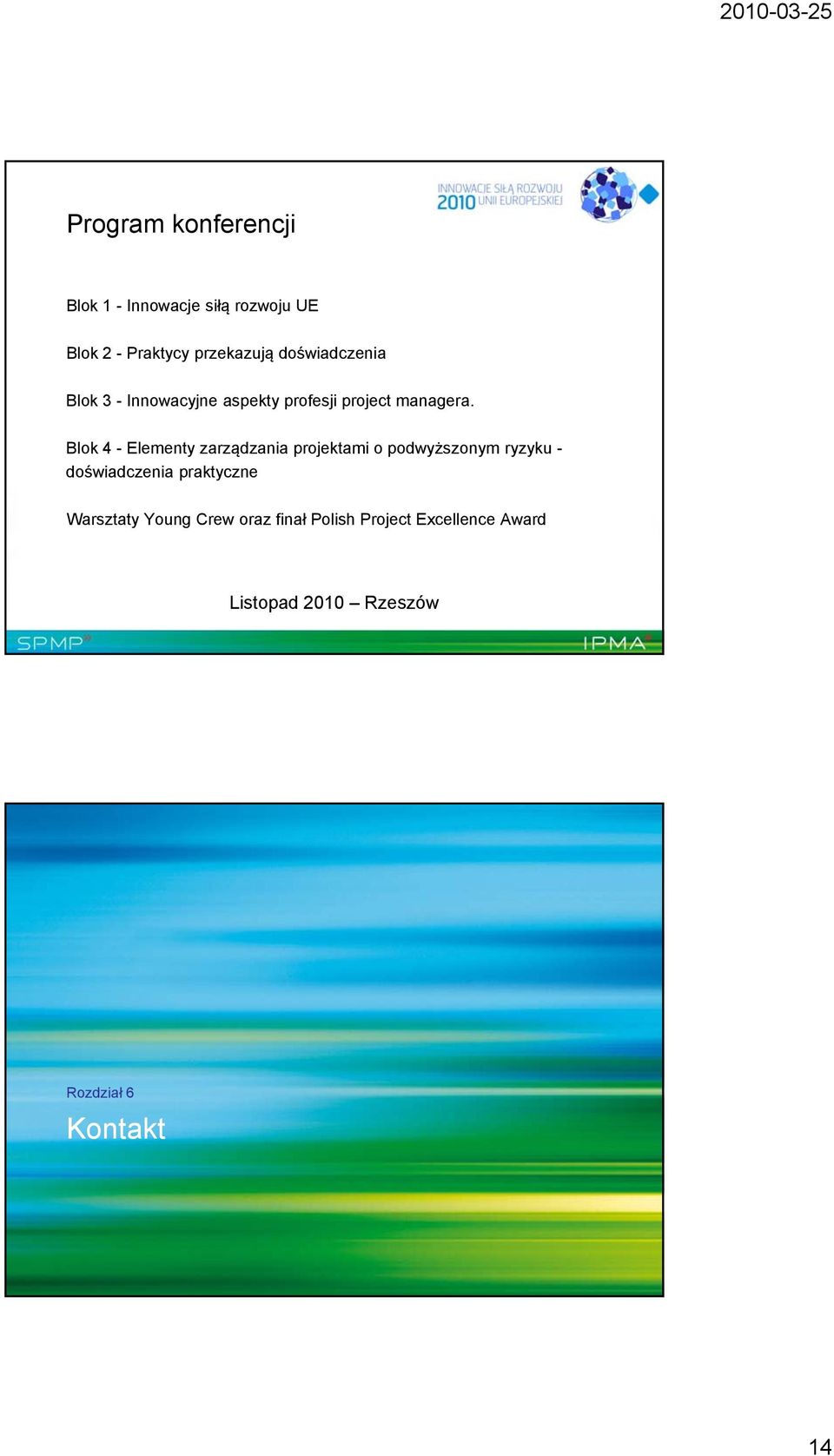 Blok 4 - Elementy zarządzania projektami o podwyższonym ryzyku - doświadczenia