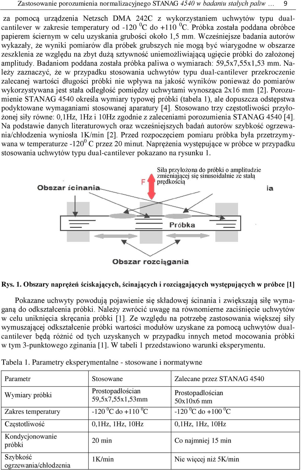 Wcześniejsze badania autorów wykazały, że wyniki pomiarów dla próbek grubszych nie mogą być wiarygodne w obszarze zeszklenia ze względu na zbyt dużą sztywność uniemożliwiającą ugięcie próbki do