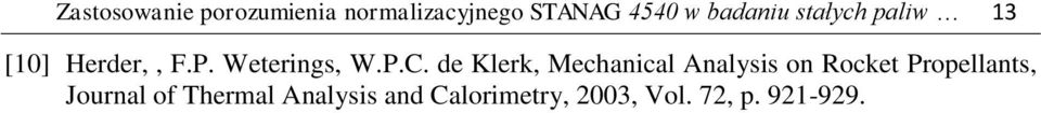 de Klerk, Mechanical Analysis on Rocket Propellants, Journal