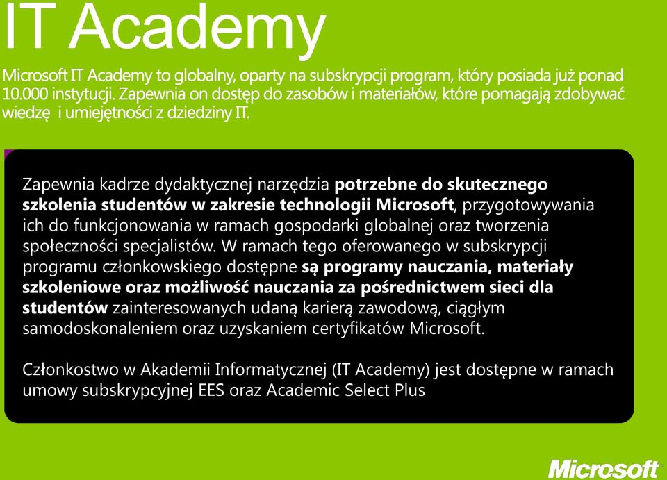 W ramach tego oferowanego w subskrypcji programu członkowskiego dostępne są programy nauczania, materiały szkoleniowe oraz możliwość nauczania za pośrednictwem