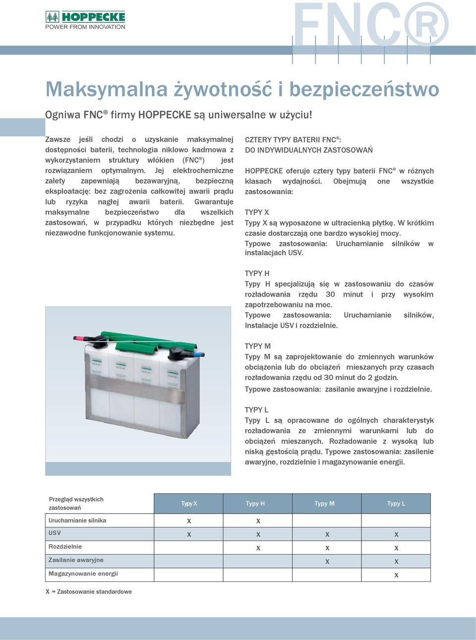 Jej elektrochemiczne zalety zapewniają bezawaryjną, bezpieczną eksploatację: bez zagrożenia całkowitej awarii prądu lub ryzyka nagłej awarii baterii.