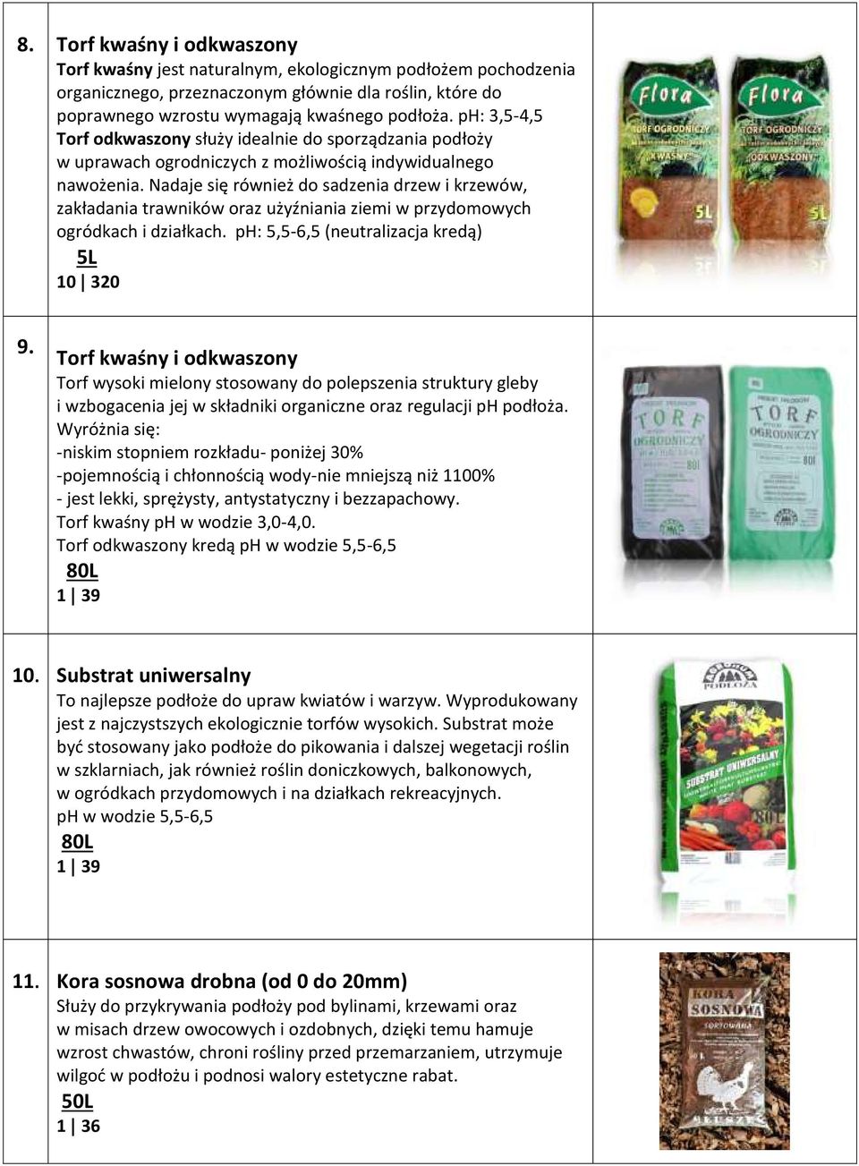 Nadaje się również do sadzenia drzew i krzewów, zakładania trawników oraz użyźniania ziemi w przydomowych ogródkach i działkach. ph: 5,5-6,5 (neutralizacja kredą) 10 320 9.
