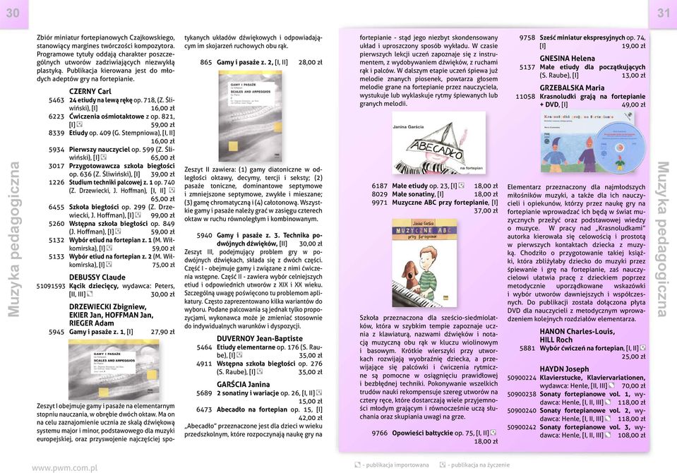 CZERNY Carl 5463 24 etiudy na lewą rękę op. 718, (Z. Śliwiński), 16,00 zł 6223 Ćwiczenia ośmiotaktowe z op. 821, 59,00 zł 8339 Etiudy op. 409 (G. Stempniowa), 16,00 zł 5934 Pierwszy nauczyciel op.