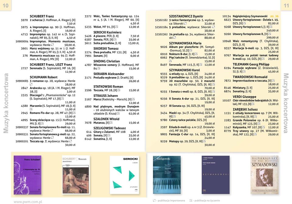 Rieger), MF 65, [I, II, III] 4,50 zł 276 Moments musicaux op. 94 (J. Hoffman, A. Rieger), MV, SCHUBERT Franz, LISZT Franz 2727 Serenada (S.