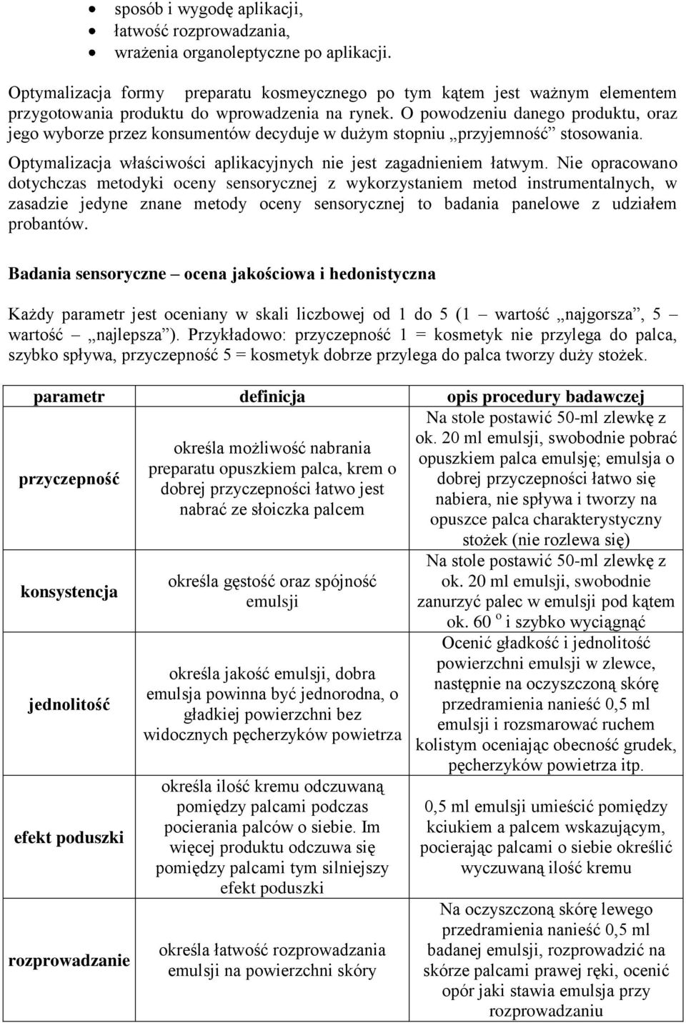 O powodzeniu danego produktu, oraz jego wyborze przez konsumentów decyduje w dużym stopniu przyjemność stosowania. Optymalizacja właściwości aplikacyjnych nie jest zagadnieniem łatwym.