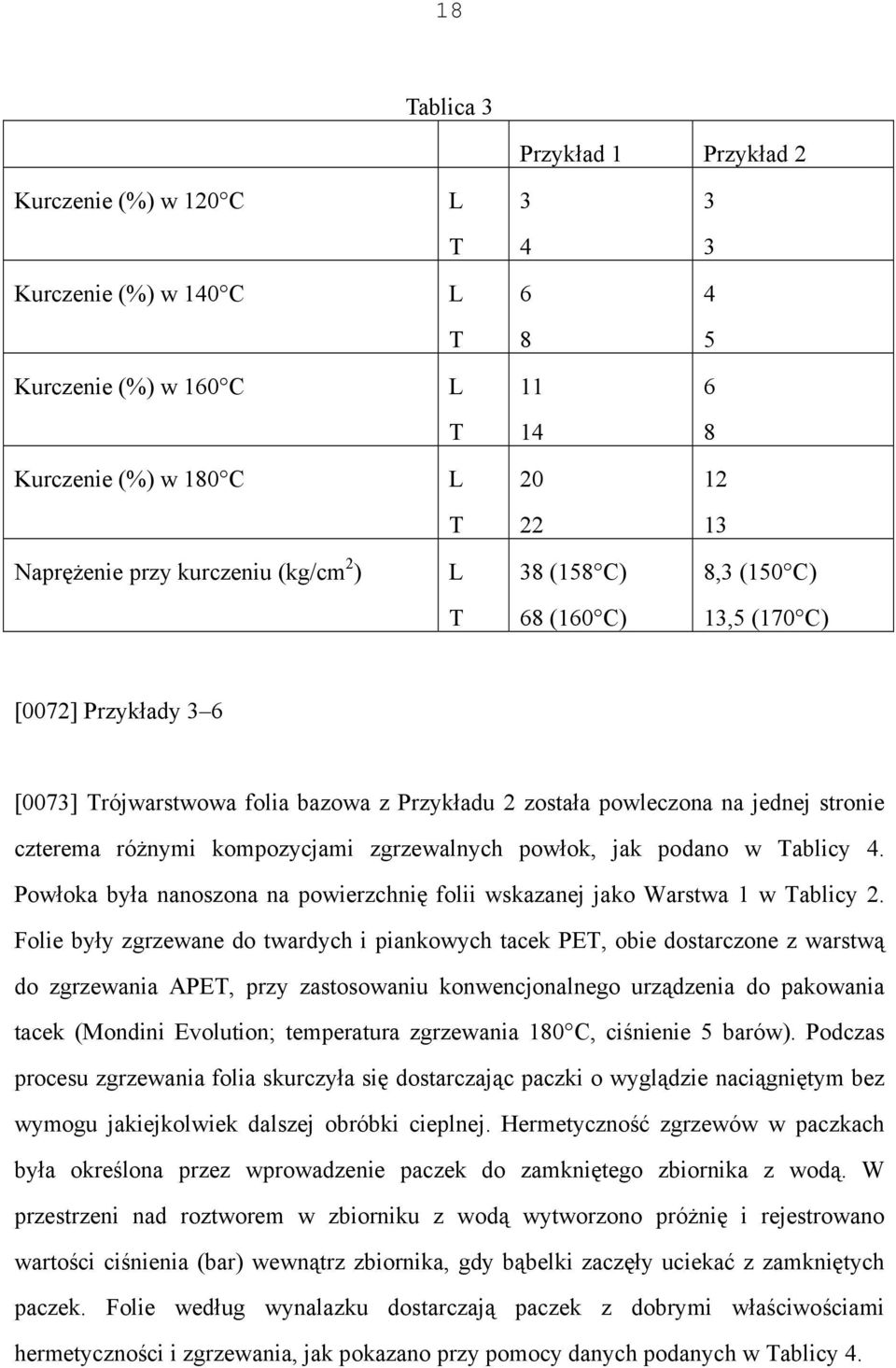 kompozycjami zgrzewalnych powłok, jak podano w Tablicy 4. Powłoka była nanoszona na powierzchnię folii wskazanej jako Warstwa 1 w Tablicy 2.