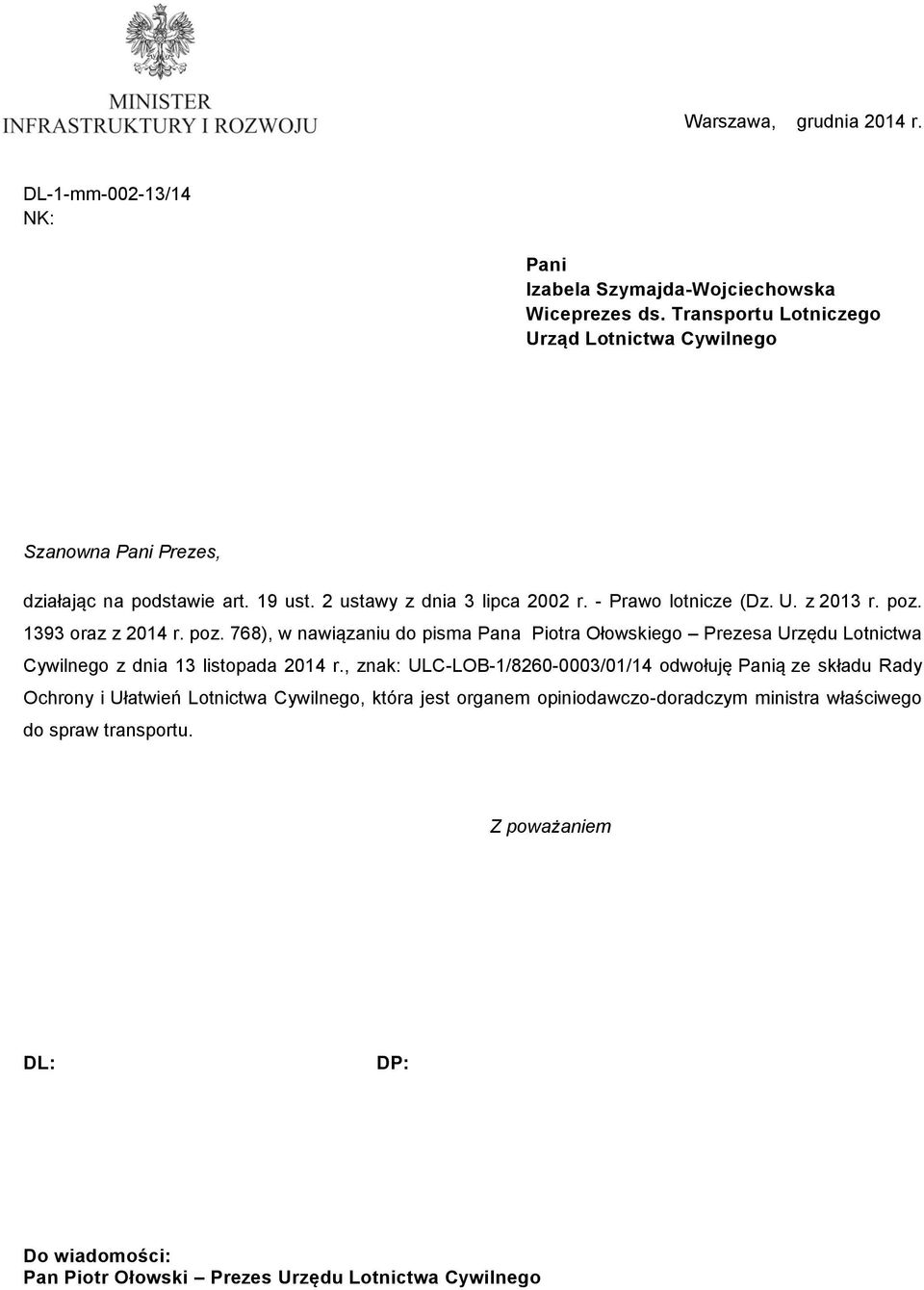 Szanowna Prezes, Cywilnego z dnia 13 listopada 2014 r.
