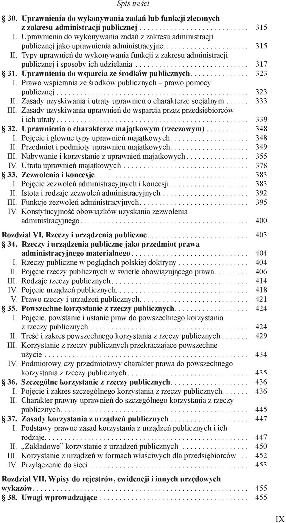 Typy uprawnień do wykonywania funkcji z zakresu administracji publicznej i sposoby ich udzielania............................. 317 31. Uprawnienia do wsparcia ze środków publicznych............... 323 I.