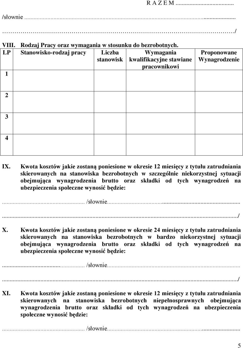 Kwota kosztów jakie zostaną poniesione w okresie 12 miesięcy z tytułu zatrudniania skierowanych na stanowiska bezrobotnych w szczególnie niekorzystnej obejmująca wynagrodzenia brutto oraz składki od