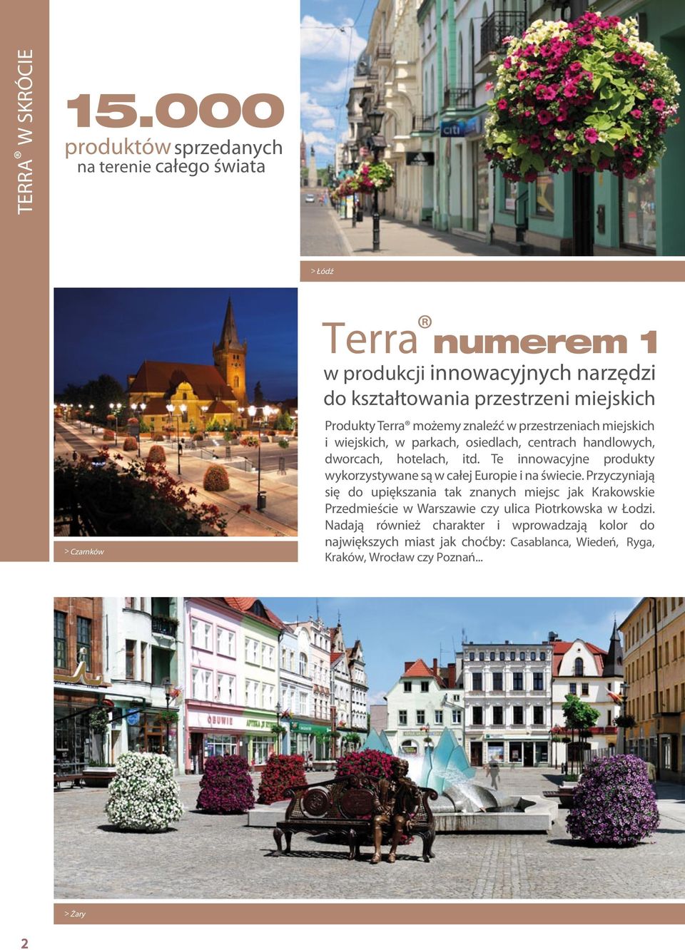 Produkty Terra możemy znaleźć przestrzeniach miejskich i iejskich, parkach, osiedlach, centrach handloych, dorcach, hotelach, itd.