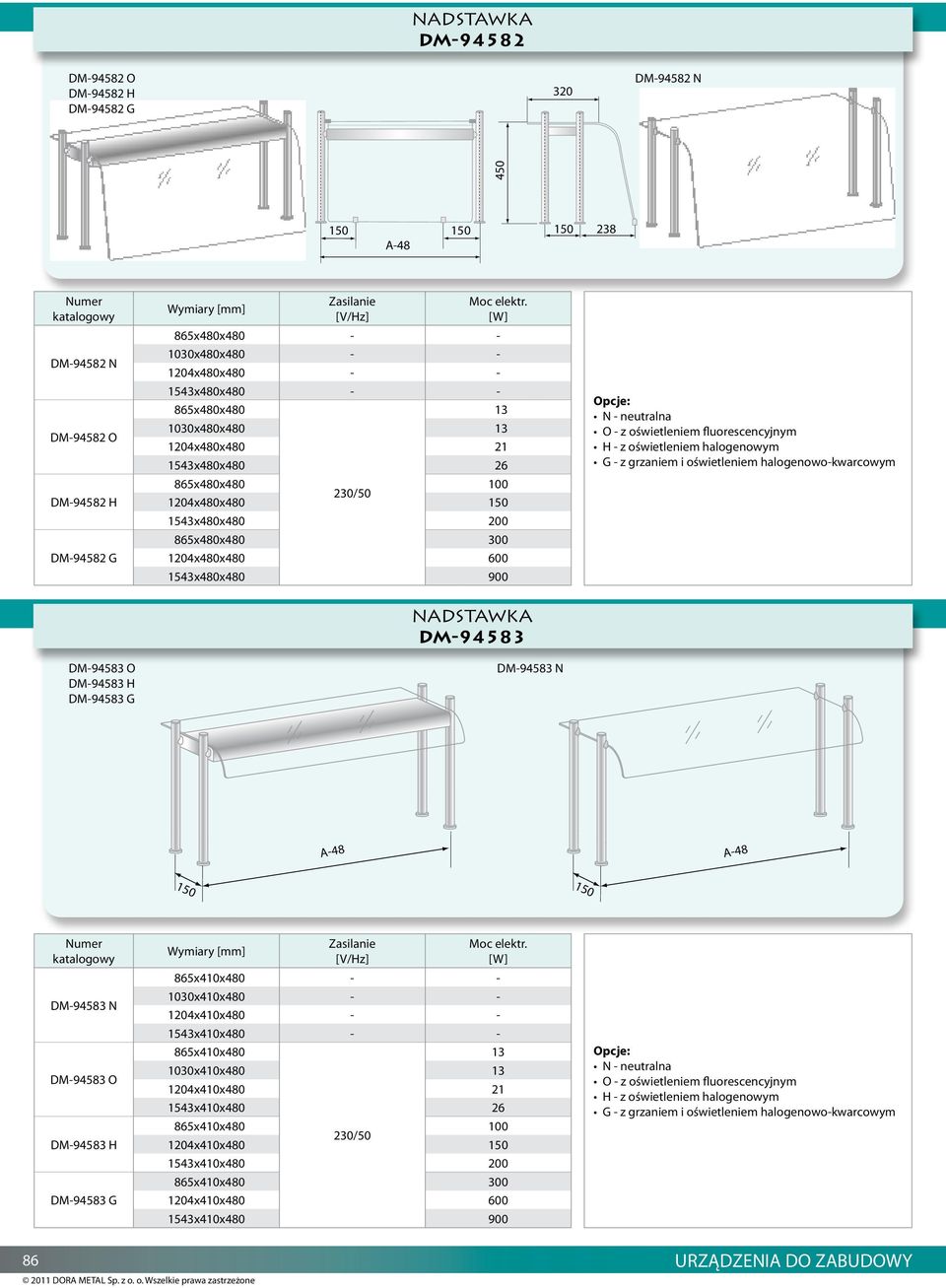 fluorescencyjnym H - z oświetleniem halogenowym G - z grzaniem i oświetleniem halogenowo-kwarcowym DM-94583 O DM-94583 H DM-94583 G Nadstawka DM-94583 DM-94583 N -48-48 DM-94583 N DM-94583 O DM-94583