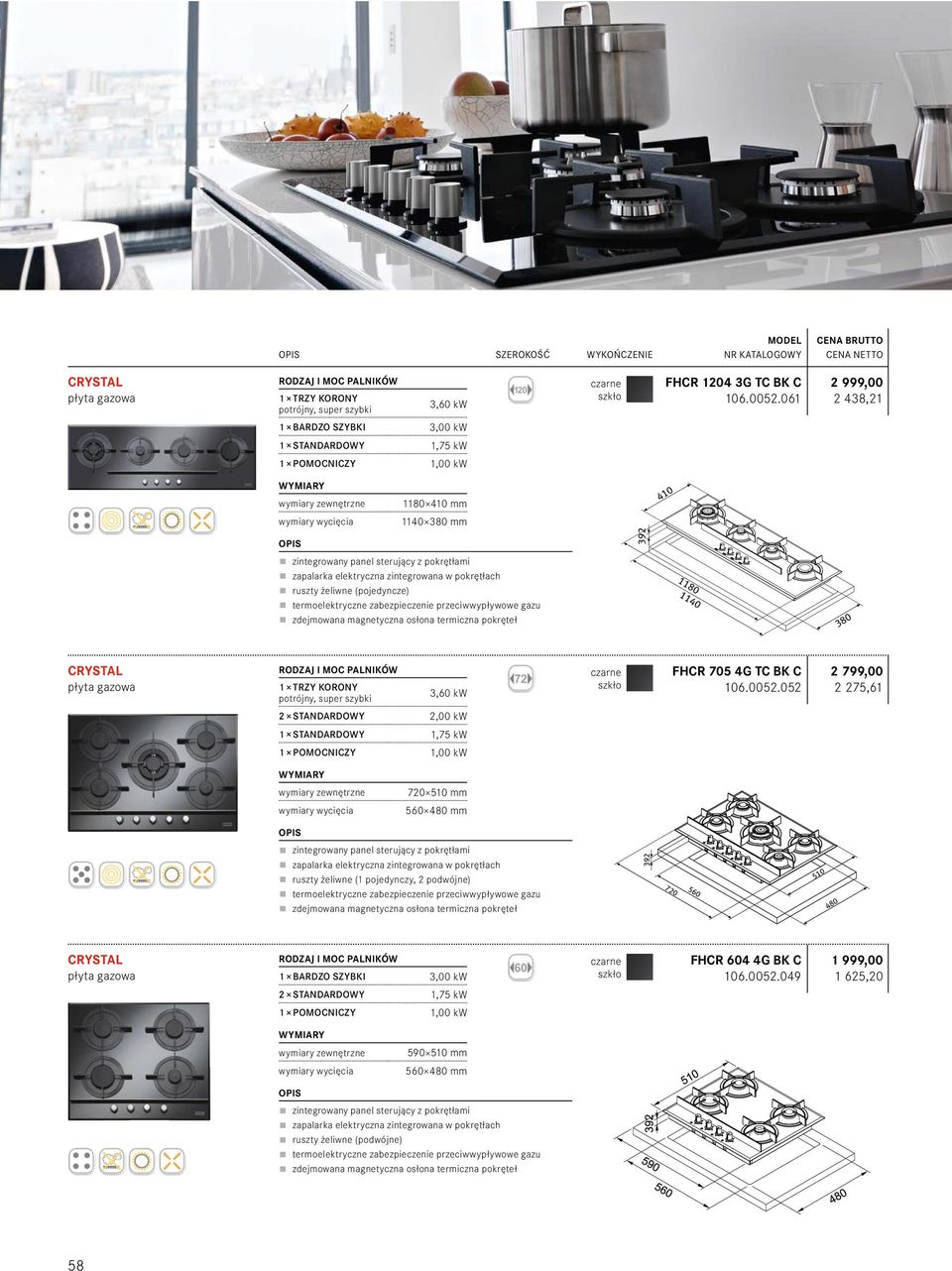 STANDARDOWY 1,75 kw czarne szkło FHCR 705 4G TC BK C 106.0052.