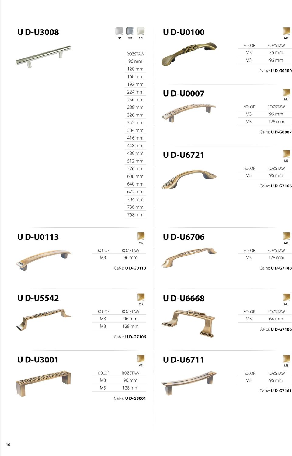 D-G7166 704 mm 736 mm 768 mm U D-U0113 U D-U6706 Gałka: U D-G0113 Gałka: U D-G7148 U D-U5542 U
