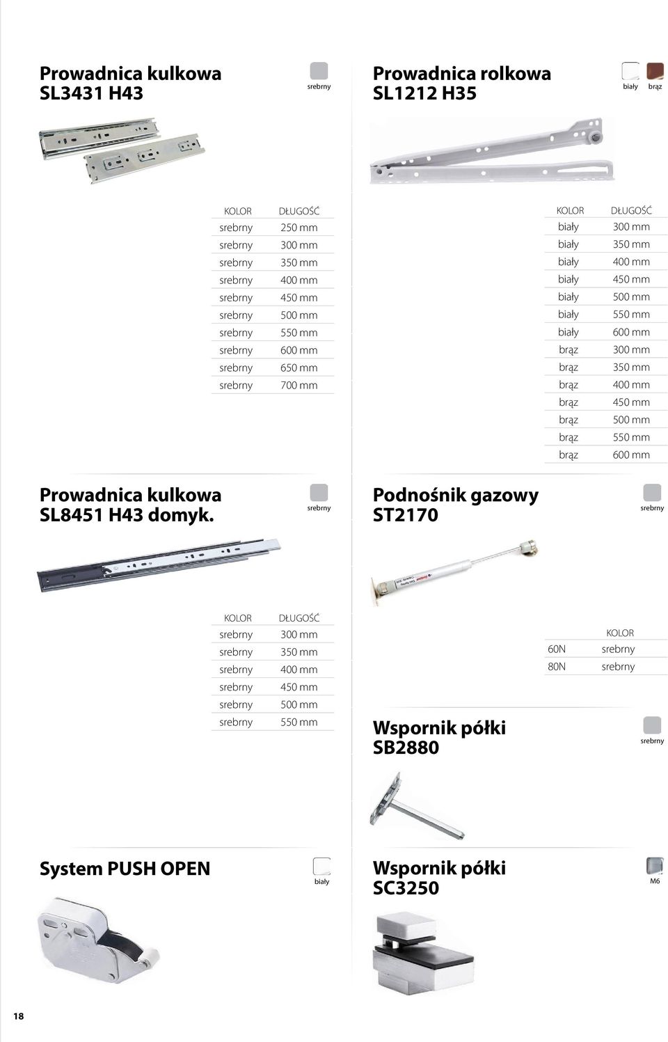brąz 350 mm 700 mm brąz 400 mm brąz 450 mm brąz 500 mm brąz 550 mm brąz 600 mm Prowadnica kulkowa SL8451 H43 domyk.