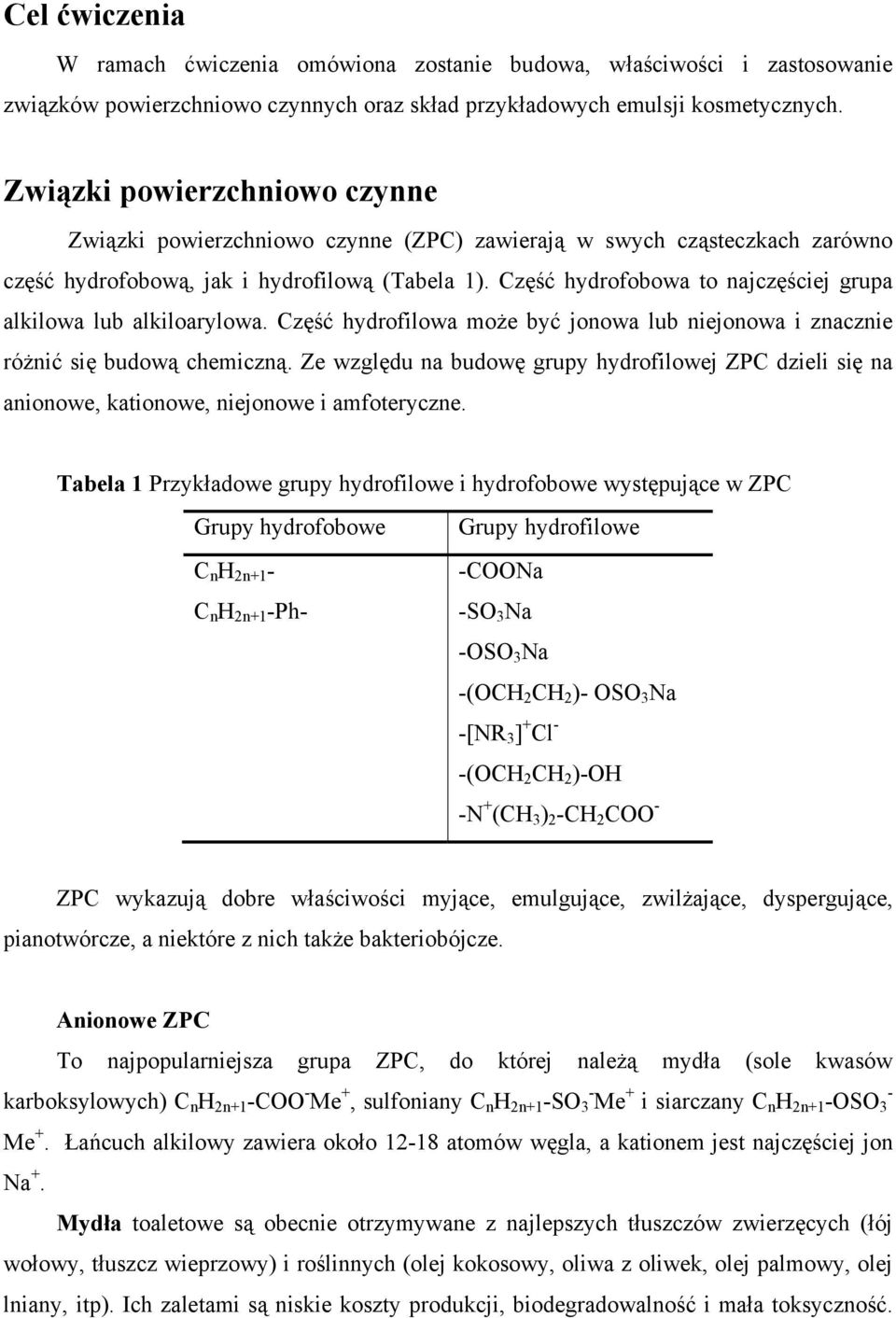 Część hydrofobowa to najczęściej grupa alkilowa lub alkiloarylowa. Część hydrofilowa może być jonowa lub niejonowa i znacznie różnić się budową chemiczną.