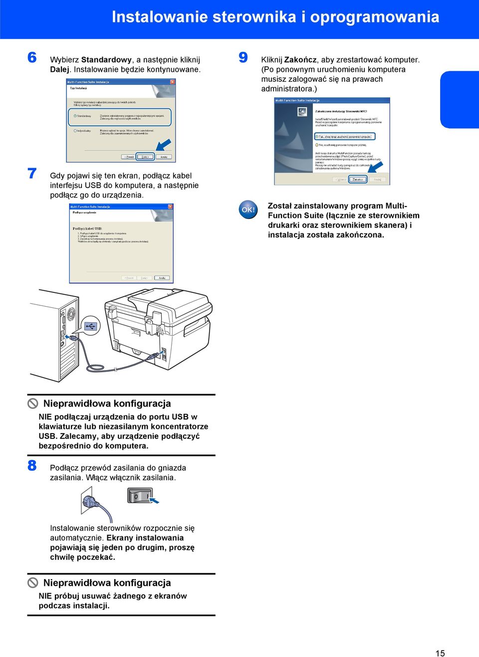 Został zainstalowany program Multi- Function Suite (łącznie ze sterownikiem drukarki oraz sterownikiem skanera) i instalacja została zakończona.