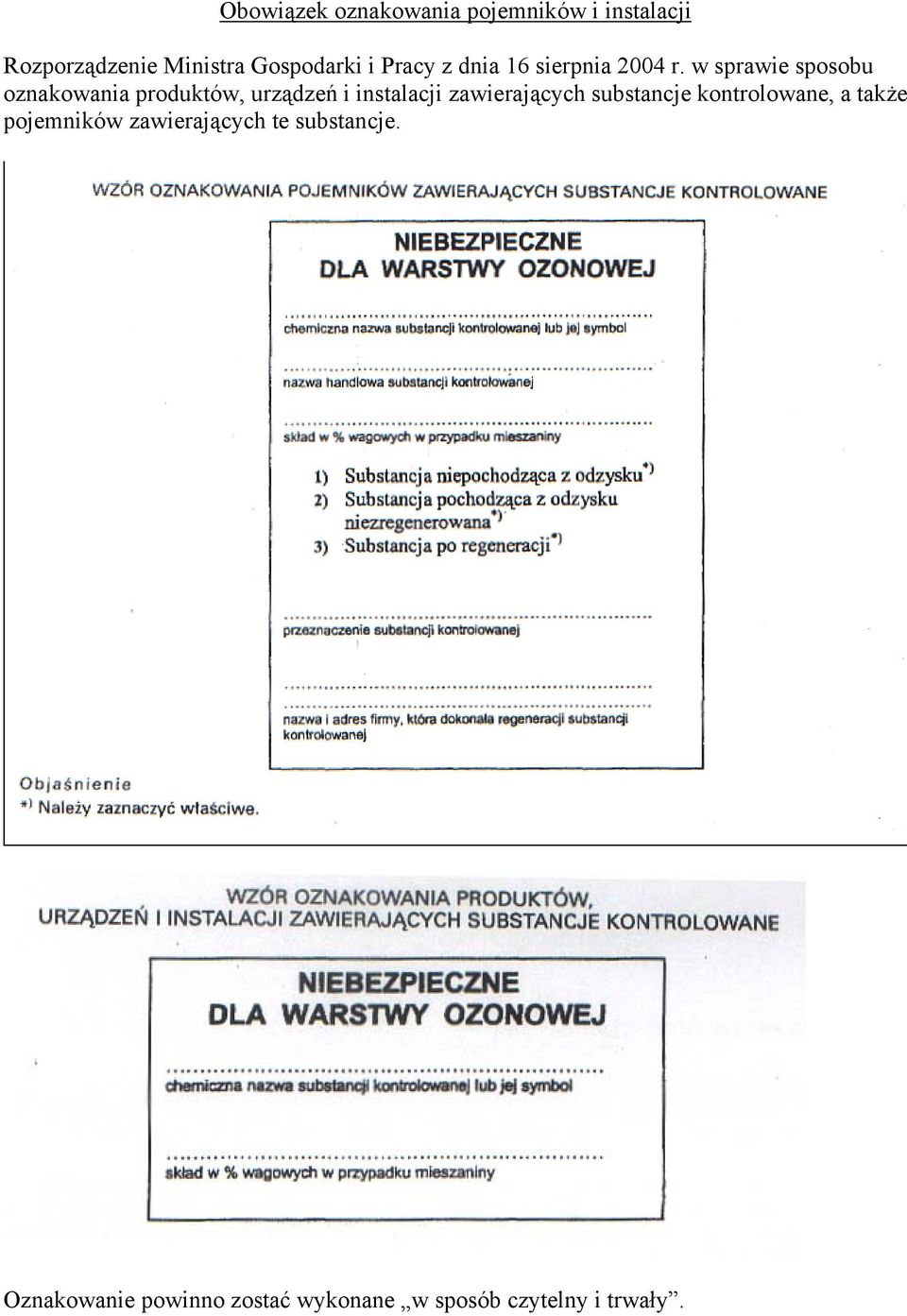 w sprawie sposobu oznakowania produktów, urządzeń i instalacji zawierających