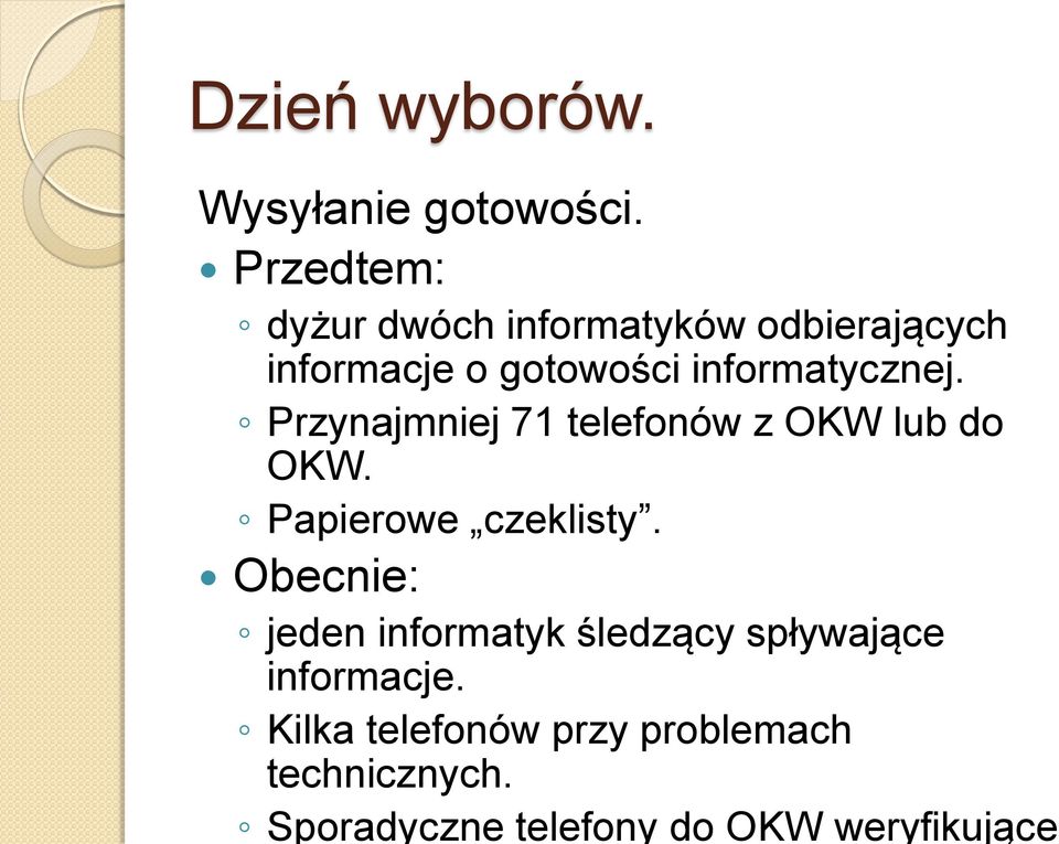 informatycznej. Przynajmniej 71 telefonów z OKW lub do OKW. Papierowe czeklisty.