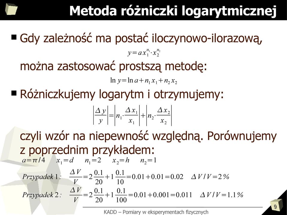 czyli wzór na niepewność względną.