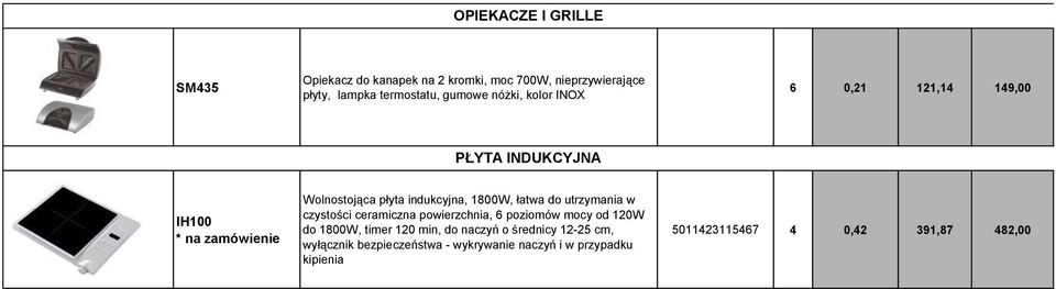 do utrzymania w czystości ceramiczna powierzchnia, 6 poziomów mocy od 120W do 1800W, timer 120 min, do naczyń o