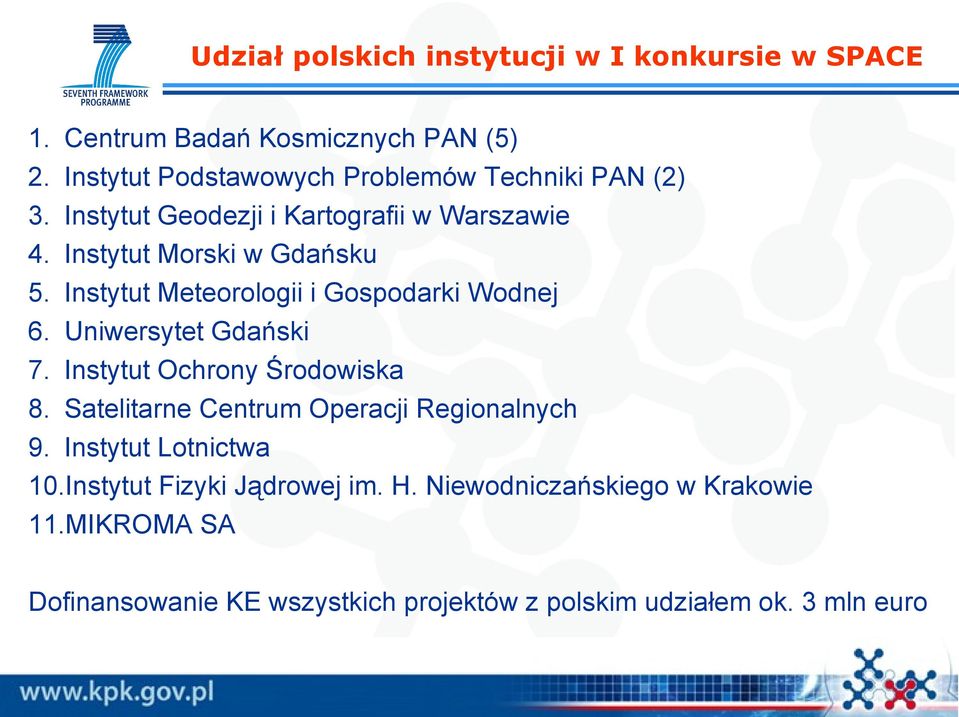 Instytut Meteorologii i Gospodarki Wodnej 6. Uniwersytet Gdański 7. Instytut Ochrony Środowiska 8.