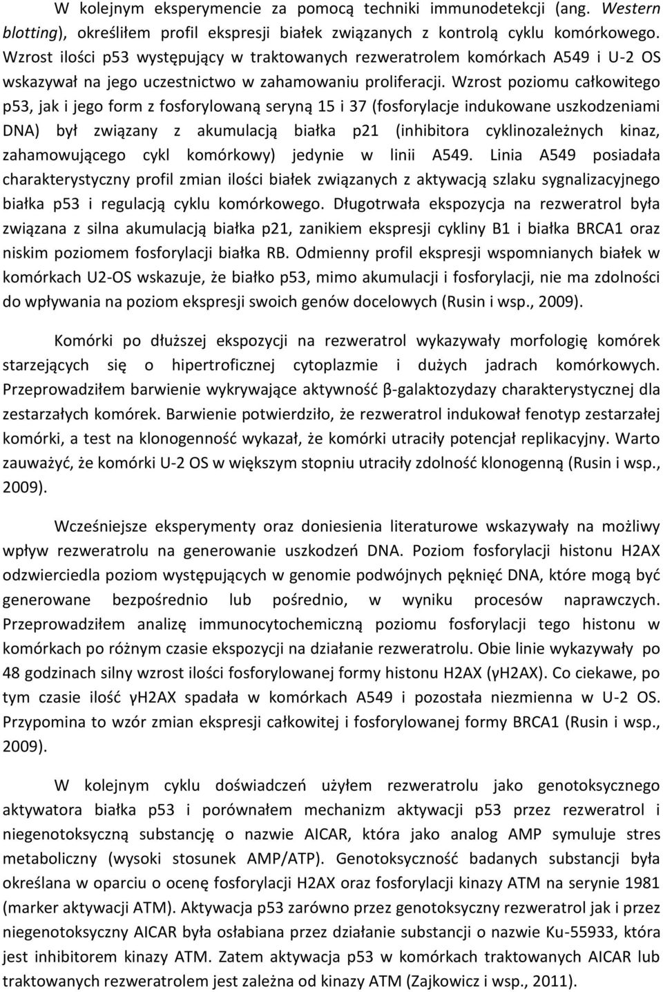 Wzrost poziomu całkowitego p53, jak i jego form z fosforylowaną seryną 15 i 37 (fosforylacje indukowane uszkodzeniami DNA) był związany z akumulacją białka p21 (inhibitora cyklinozależnych kinaz,