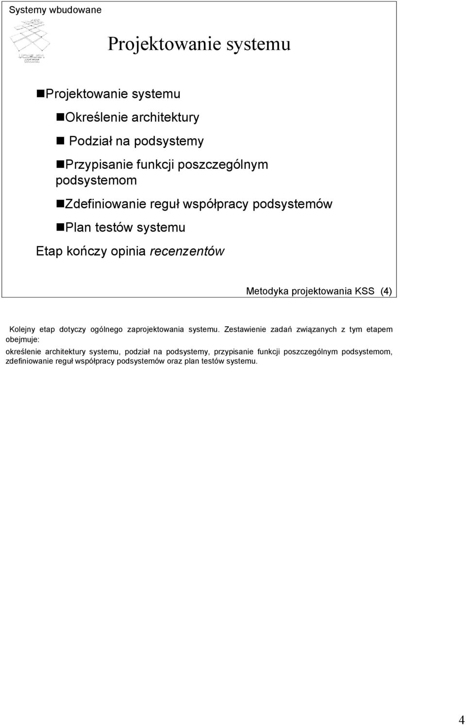 etap dotyczy ogólnego zaprojektowania systemu.