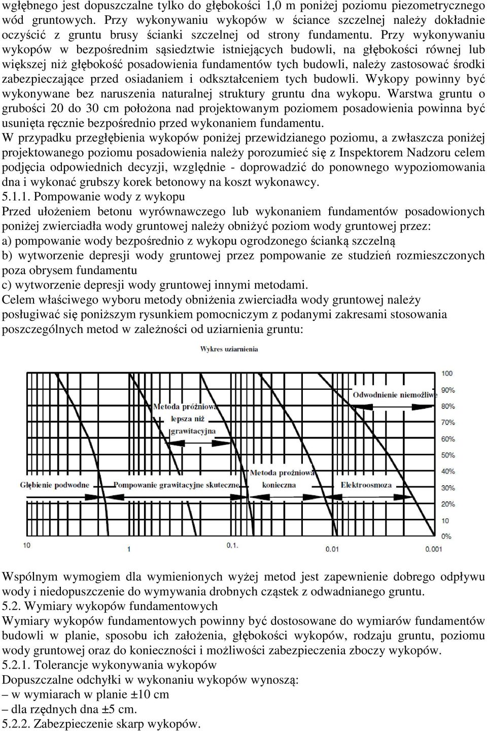 Przy wykonywaniu wykopów w bezpośrednim sąsiedztwie istniejących budowli, na głębokości równej lub większej niż głębokość posadowienia fundamentów tych budowli, należy zastosować środki