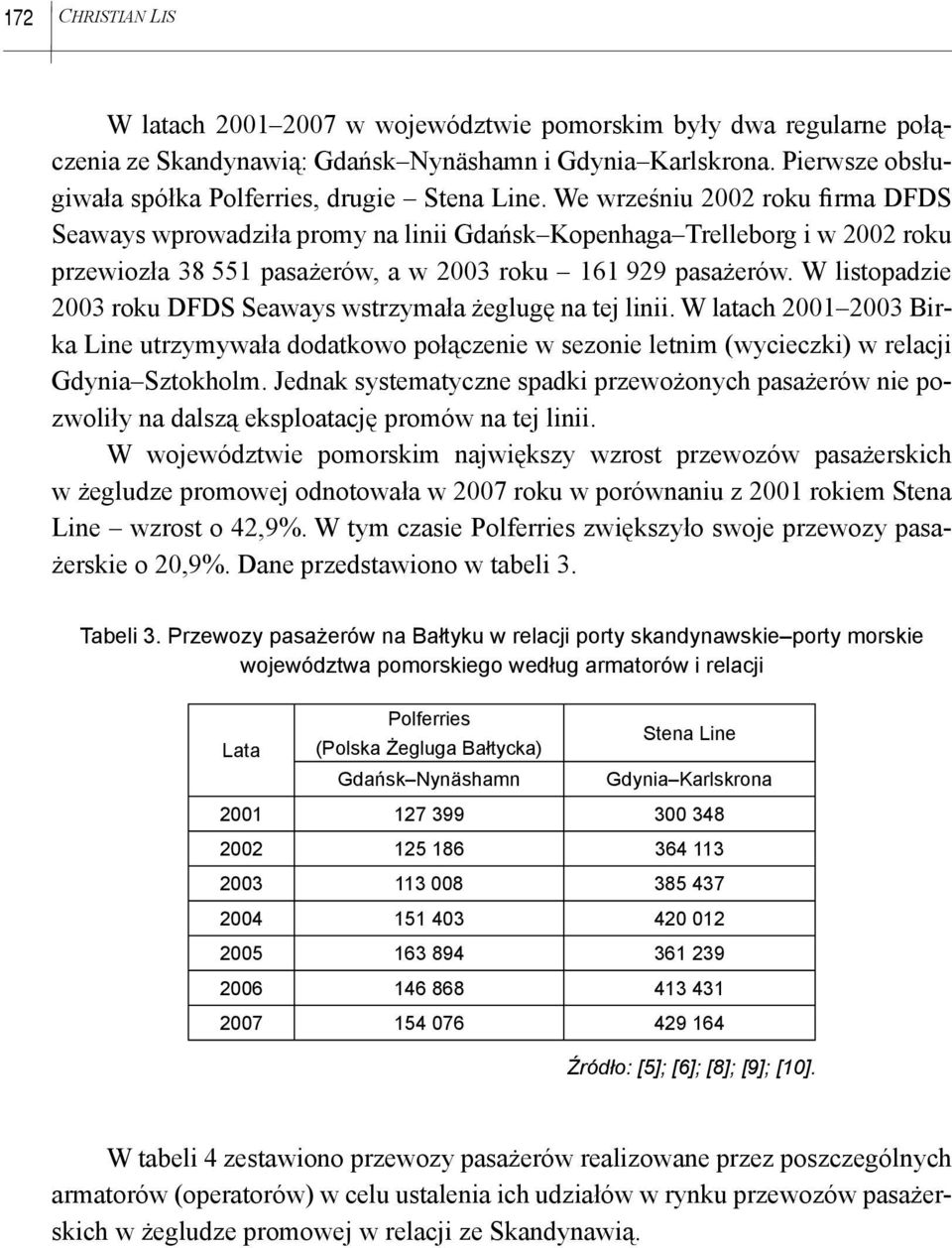 We wrześniu 2002 roku firma DFDS Seaways wprowadziła promy na linii Gdańsk Kopenhaga Trelleborg i w 2002 roku przewiozła 38 551 pasażerów, a w 2003 roku 161 929 pasażerów.