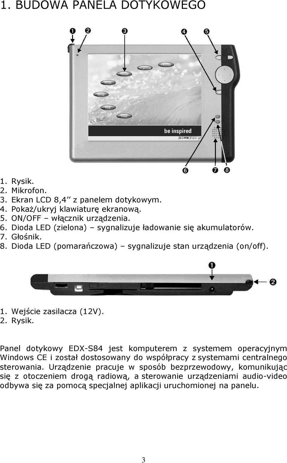 Rysik. Panel dotykowy EDX-S84 jest komputerem z systemem operacyjnym Windows CE i został dostosowany do współpracy z systemami centralnego sterowania.