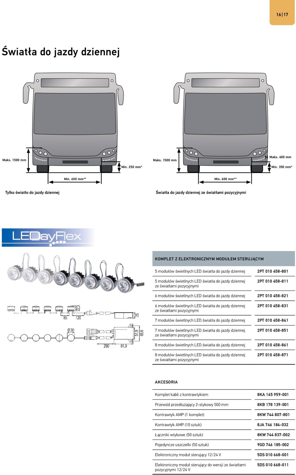 458-801 5 modułów świetlnych LED światła do jazdy dziennej ze światłami pozycyjnymi 2PT 010 458-811 6 modułów świetlnych LED światła do jazdy dziennej 2PT 010 458-821 6 modułów świetlnych LED światła