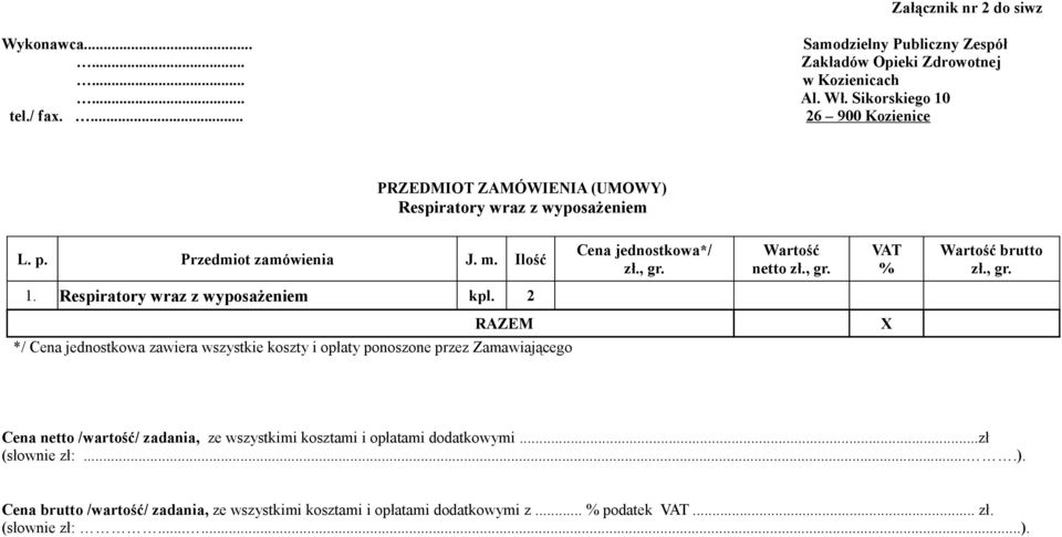 , gr.. Respiratory wraz z wyposażeniem kpl.