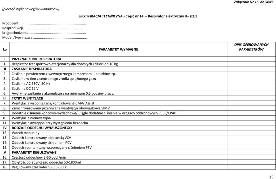 Zasilanie powietrzem z wewnętrznego kompresora lub turbiny itp. 3. Zasilanie w tlen z centralnego źródła sprężonego gazu 4. Zasilanie AC 230V, 50 Hz 5. Zasilanie DC 12 V 6.