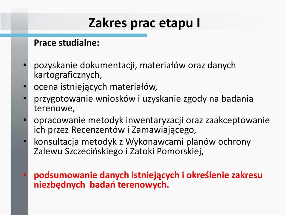 inwentaryzacji oraz zaakceptowanie ich przez Recenzentów i Zamawiającego, konsultacja metodyk z Wykonawcami planów