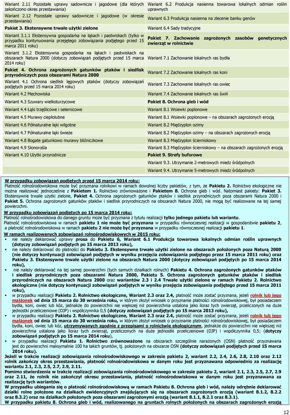 Ochrona zagrożonych gatunków ptaków i siedlisk przyrodniczych poza obszarami Natura 2000 Wariant 4.1 Ochrona siedlisk lęgowych ptaków (dotyczy zobowiązań podjętych przed 15 marca 2014 roku) Wariant 4.