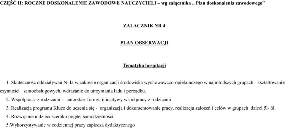 do utrzymania ładu i porządku. 2. Współpraca z rodzicami autorskie formy, inicjatywy współpracy z rodzicami 3.