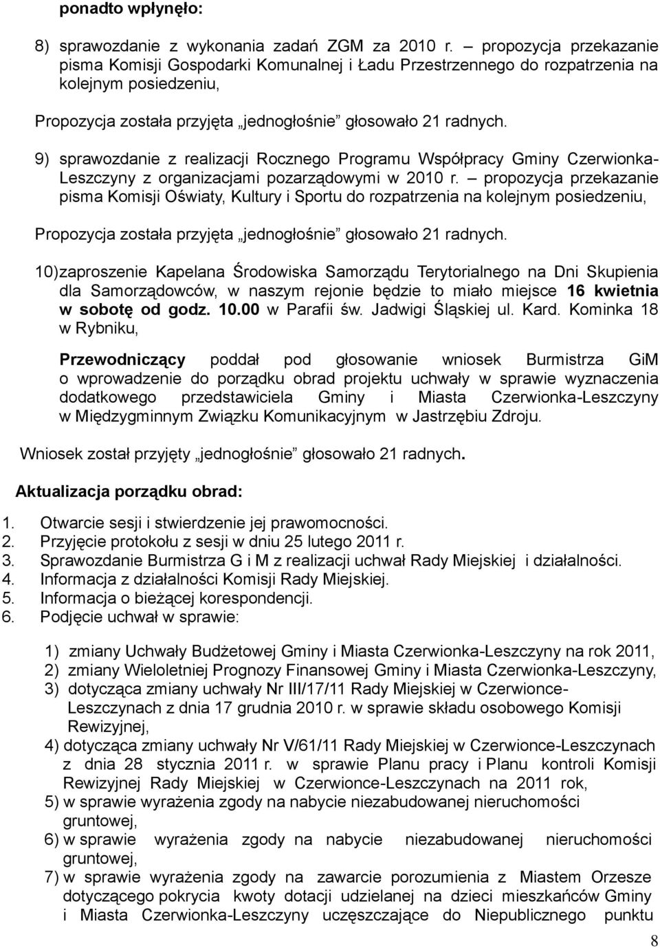 Leszczyny z organizacjami pozarządowymi w 2010 r.