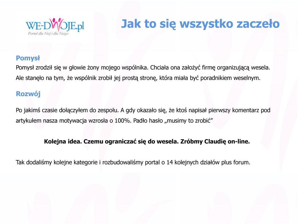 A gdy okazało się, że ktoś napisał pierwszy komentarz pod artykułem nasza motywacja wzrosła o 100%. Padło hasło musimy to zrobić Kolejna idea.