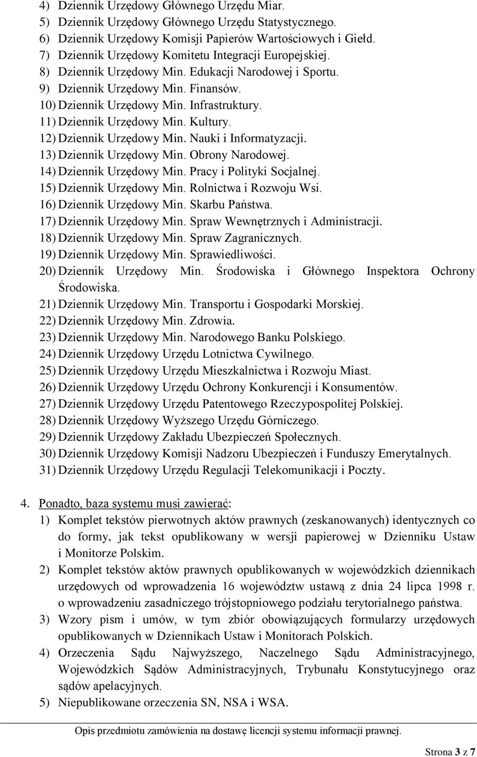 11) Dziennik Urzędowy Min. Kultury. 12) Dziennik Urzędowy Min. Nauki i Informatyzacji. 13) Dziennik Urzędowy Min. Obrony Narodowej. 14) Dziennik Urzędowy Min. Pracy i Polityki Socjalnej.
