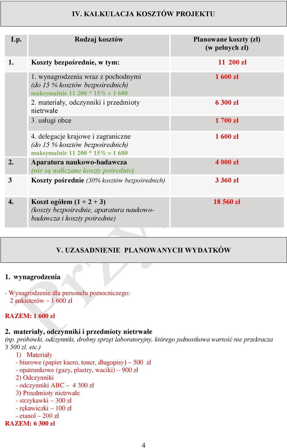 delegacje krajowe i zagraniczne 1 600 zł (do 15 % kosztów bezpośrednich) maksymalnie 11 200 * 15% = 1 680 2.