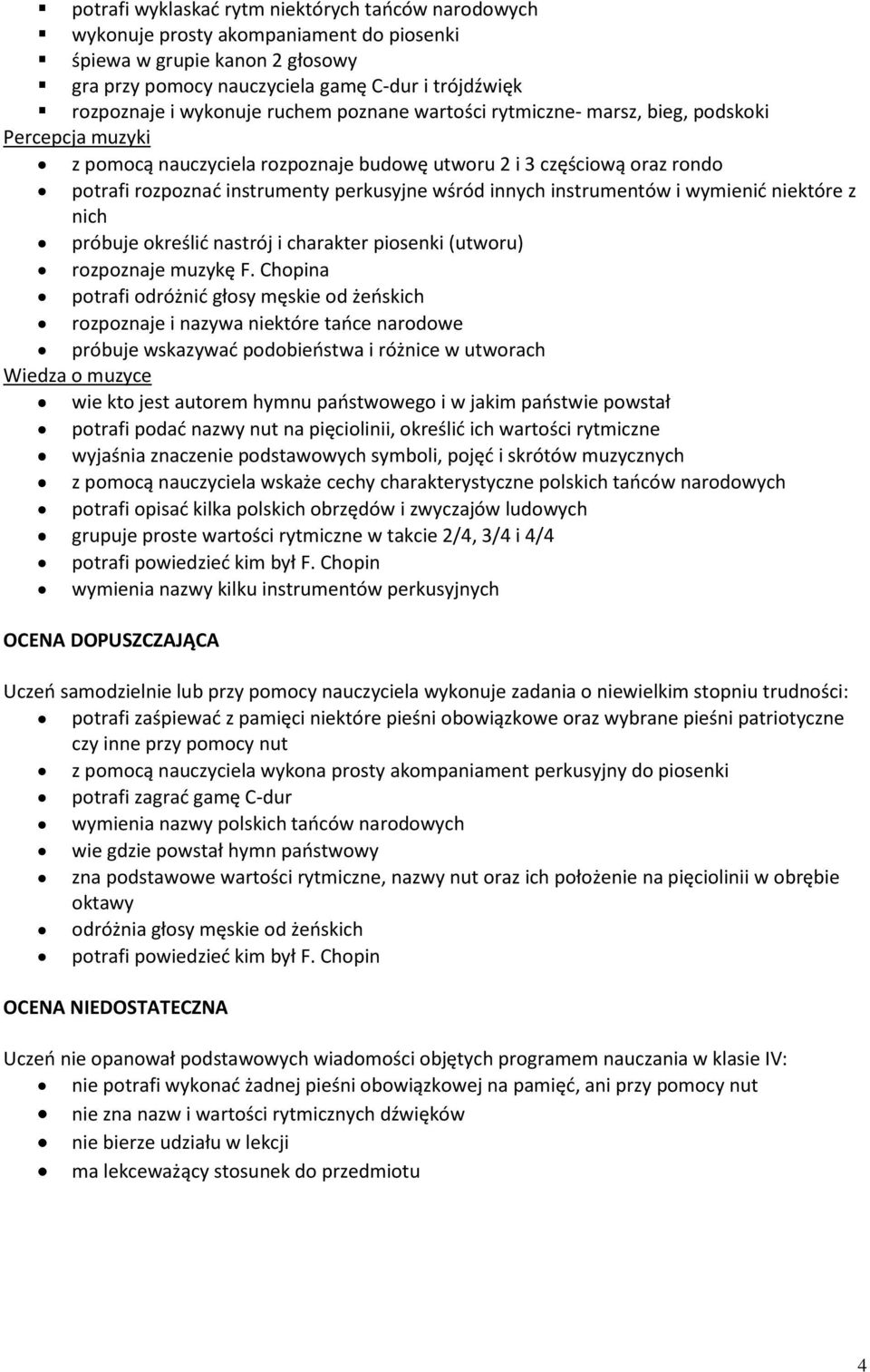 wymienić niektóre z nich próbuje określić nastrój i charakter piosenki (utworu) rozpoznaje muzykę F.