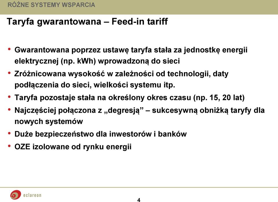 kwh) wprowadzoną do sieci Zróżnicowana wysokość w zależności od technologii, daty podłączenia do sieci, wielkości systemu