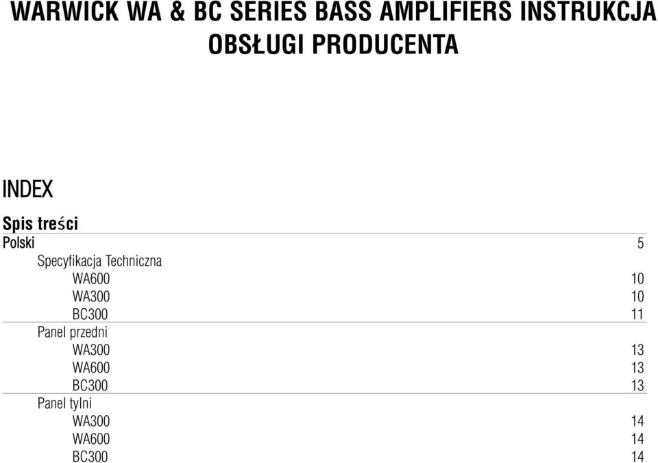 Specyfikacja Techniczna WA600 10 WA300 10 BC300 11 Panel