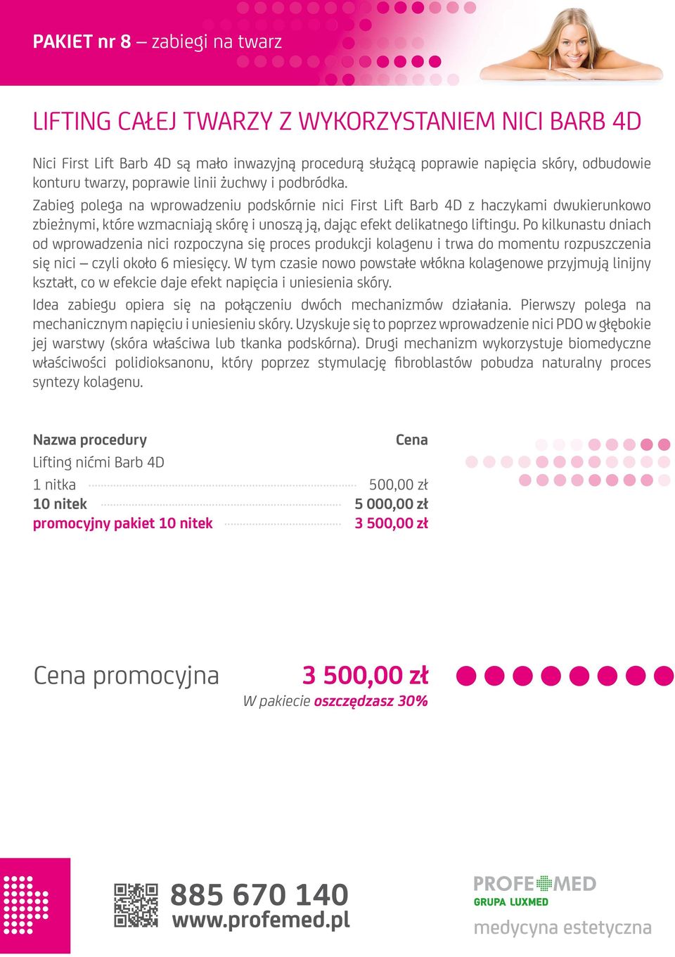 Po kilkunastu dniach od wprowadzenia nici rozpoczyna się proces produkcji kolagenu i trwa do momentu rozpuszczenia się nici czyli około 6 miesięcy.