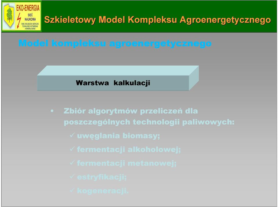 dla poszczególnych technologii paliwowych: uwęglania biomasy;