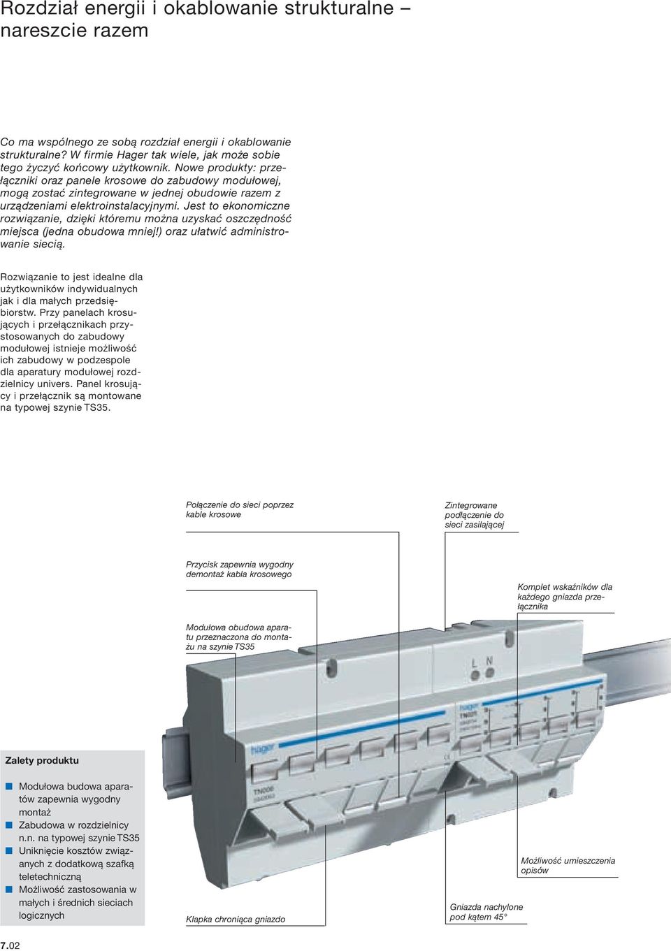 Nowe produkty: przełączniki oraz panele krosowe do zabudowy modułowej, mogą zostać zintegrowane w jednej obudowie razem z urządzeniami elektroinstalacyjnymi.